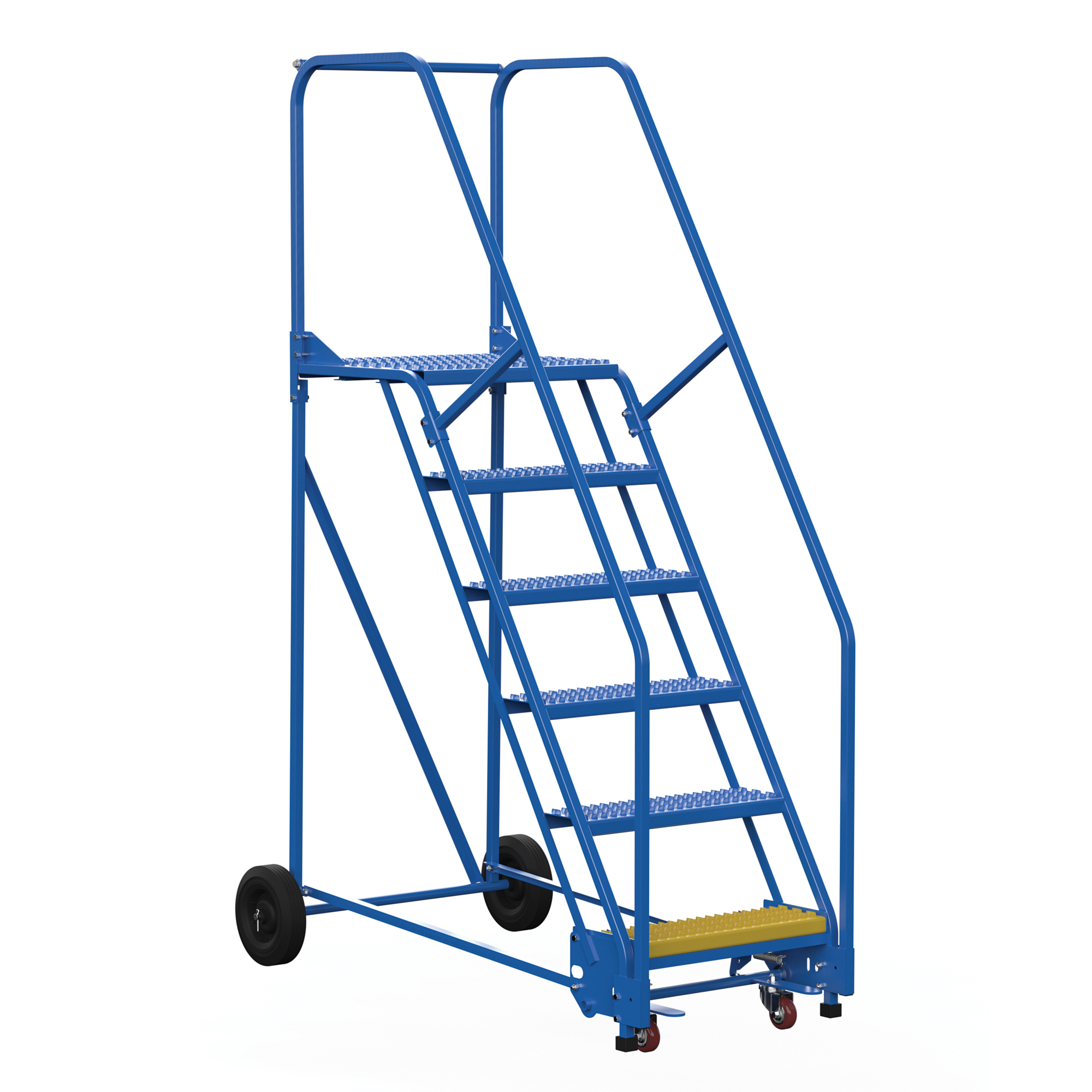 Vestil Steel Rolling Warehouse Ladder 58 Degree 6 Grip Strut 23-9/16 In. Step Width 350 Lb. Capacity Blue